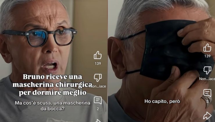 Bruno Barbieri con la mascherina sugli occhi a 4 Hotel