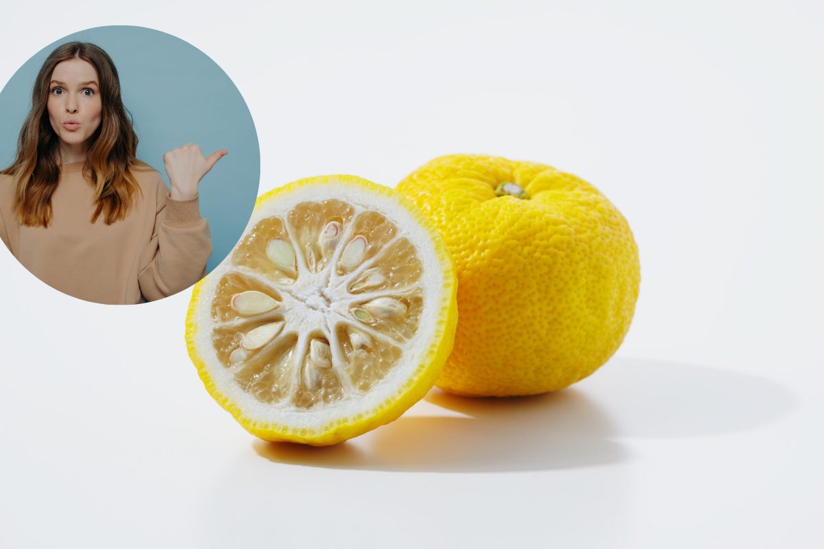 limone tagliato, persona sorpresa che indica