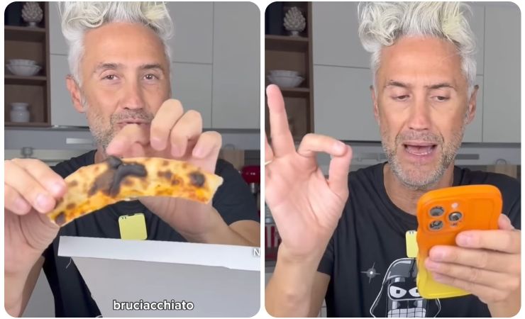 prof schettini con pizza e cell