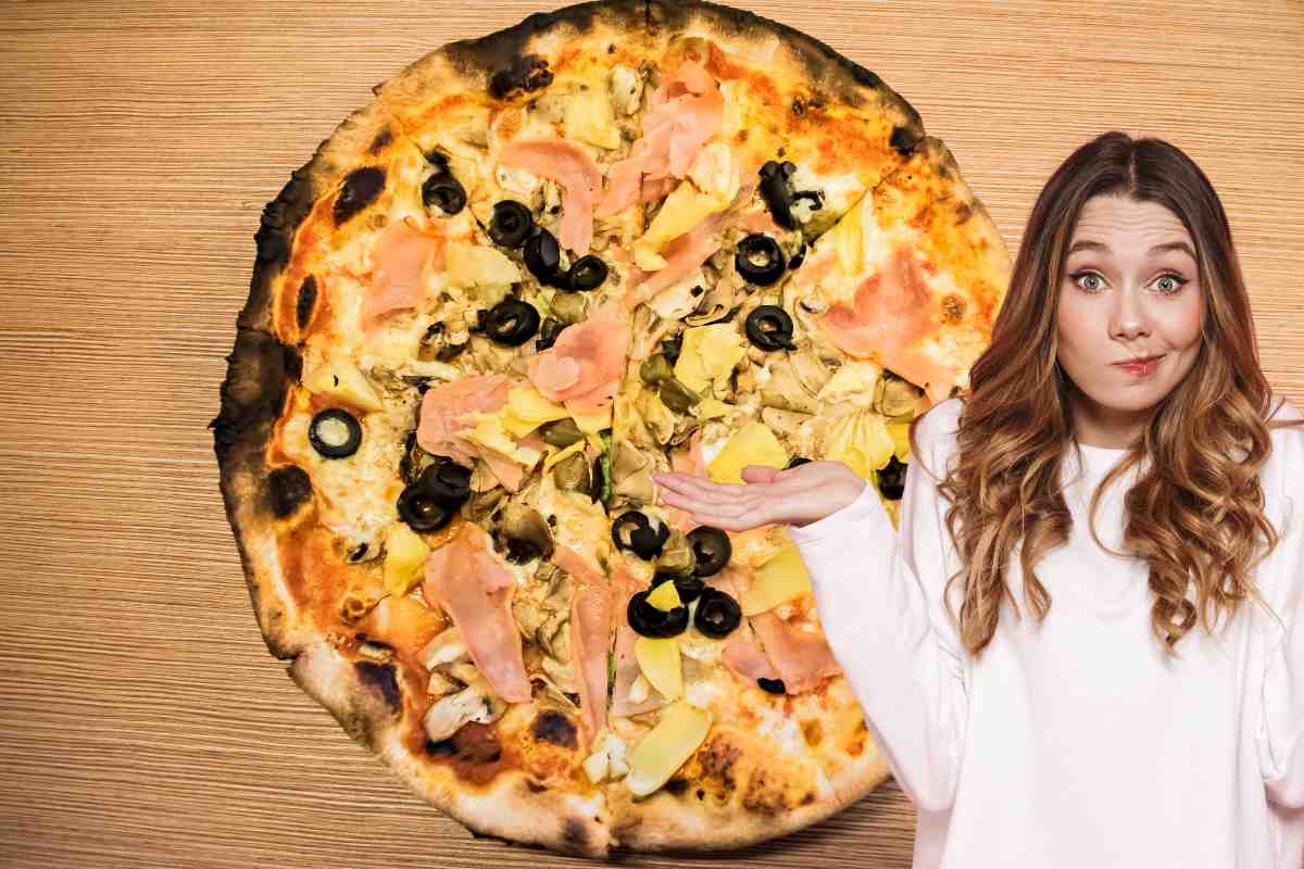 pizza con bordo bruciacchiato e persona incerta
