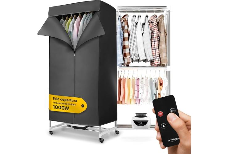 asciugatrice alternativa con donna che tiene telecomando in mano 