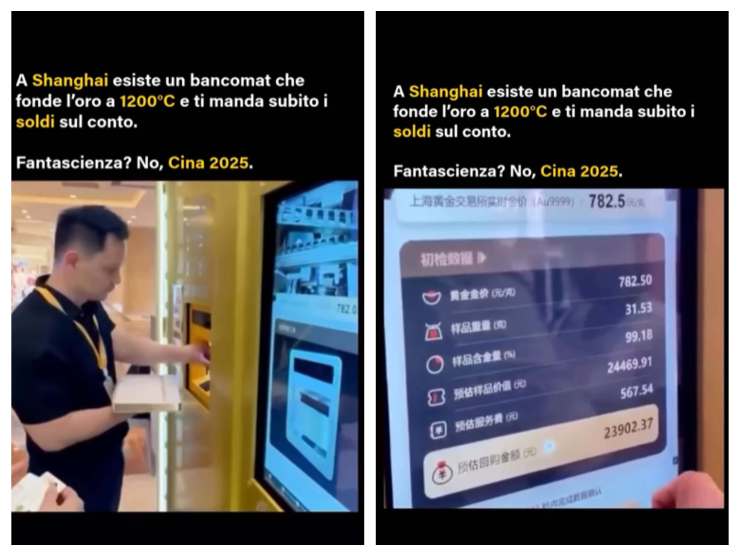 screenshot di video in cui si mostra il bancomat che prende oro
