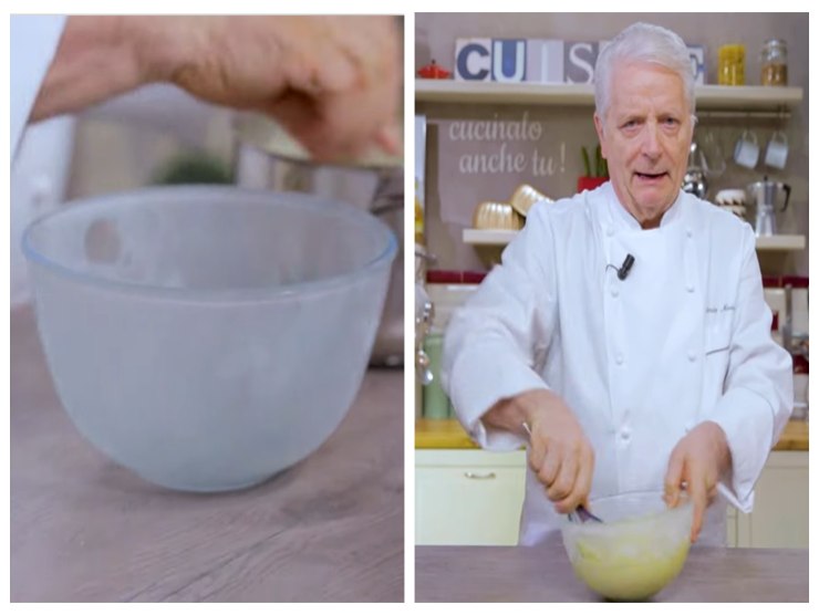screenshot video iginio massari mentre prepara crema pasticcera