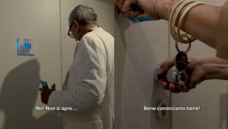 Bruno Barbieri tenta di aprire la porta dell'hotel
