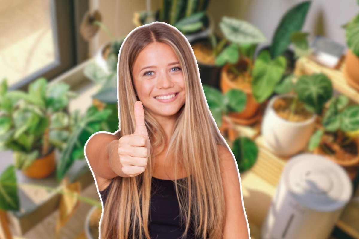 piante casa e donna che pollice in su