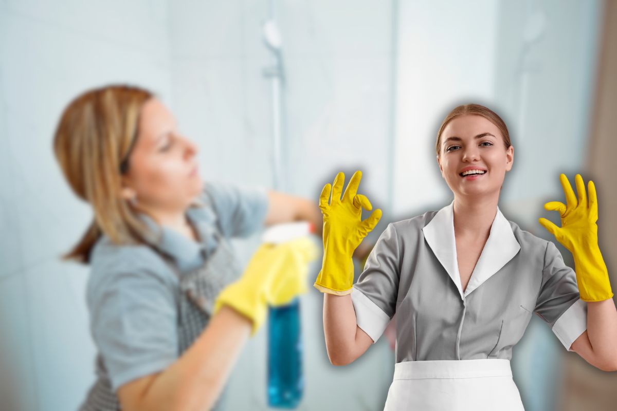 donna pulisce box doccia e un'altra delle pulizie che fa ok